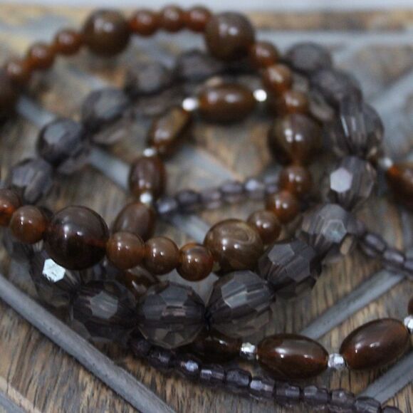 Taupe/Brown Stretchy Stackable Bracelets Set of 4 - Picture 4 of 6